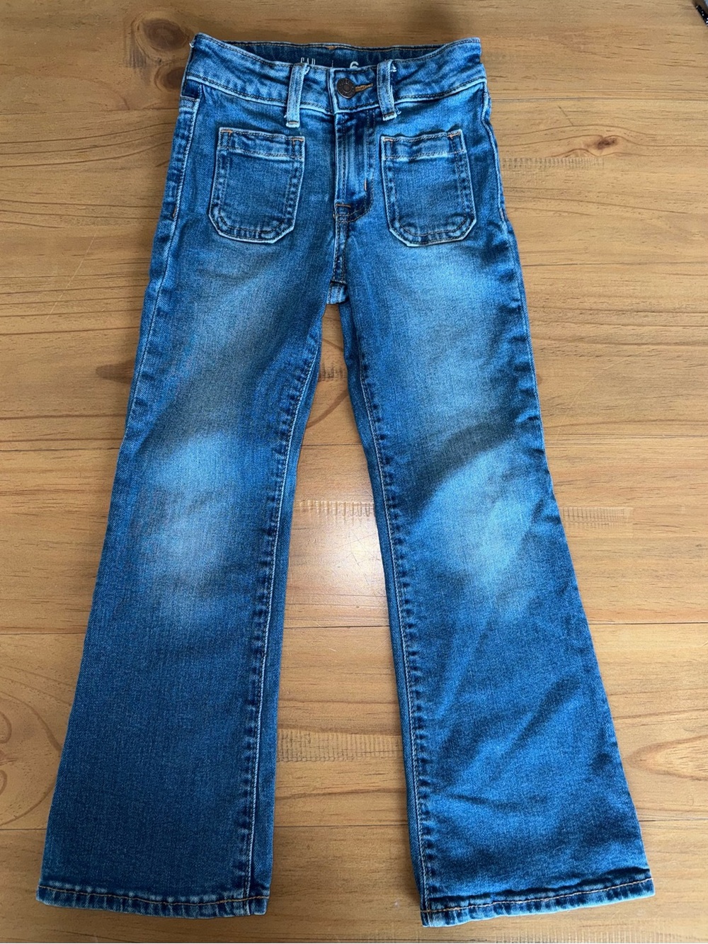 GAP Kids '70s Flare High Rise Blue Jeans Medium Wash Kids Size 6 Slim